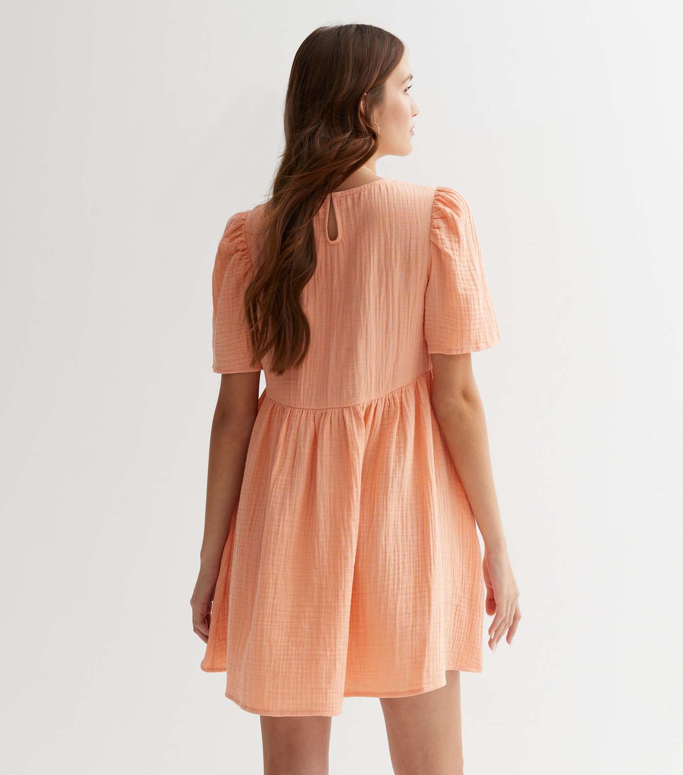 Coral Cheesecloth Mini Smock Dress Image 4