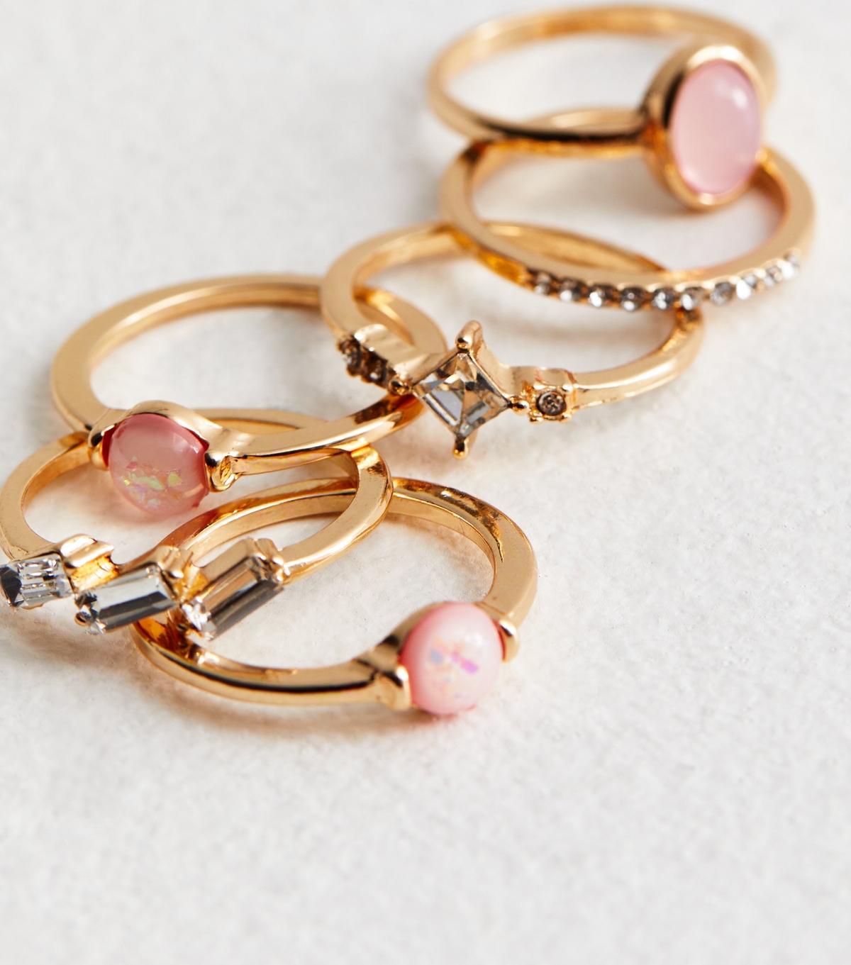 6 Pack Gold Stone Diamante Gem Rings New Look
