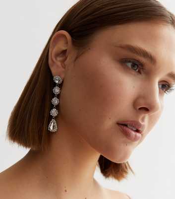 Crystal Flower Diamanté Teardrop Earrings