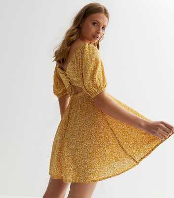 Yellow Ditsy Floral Tie Back Mini Dress