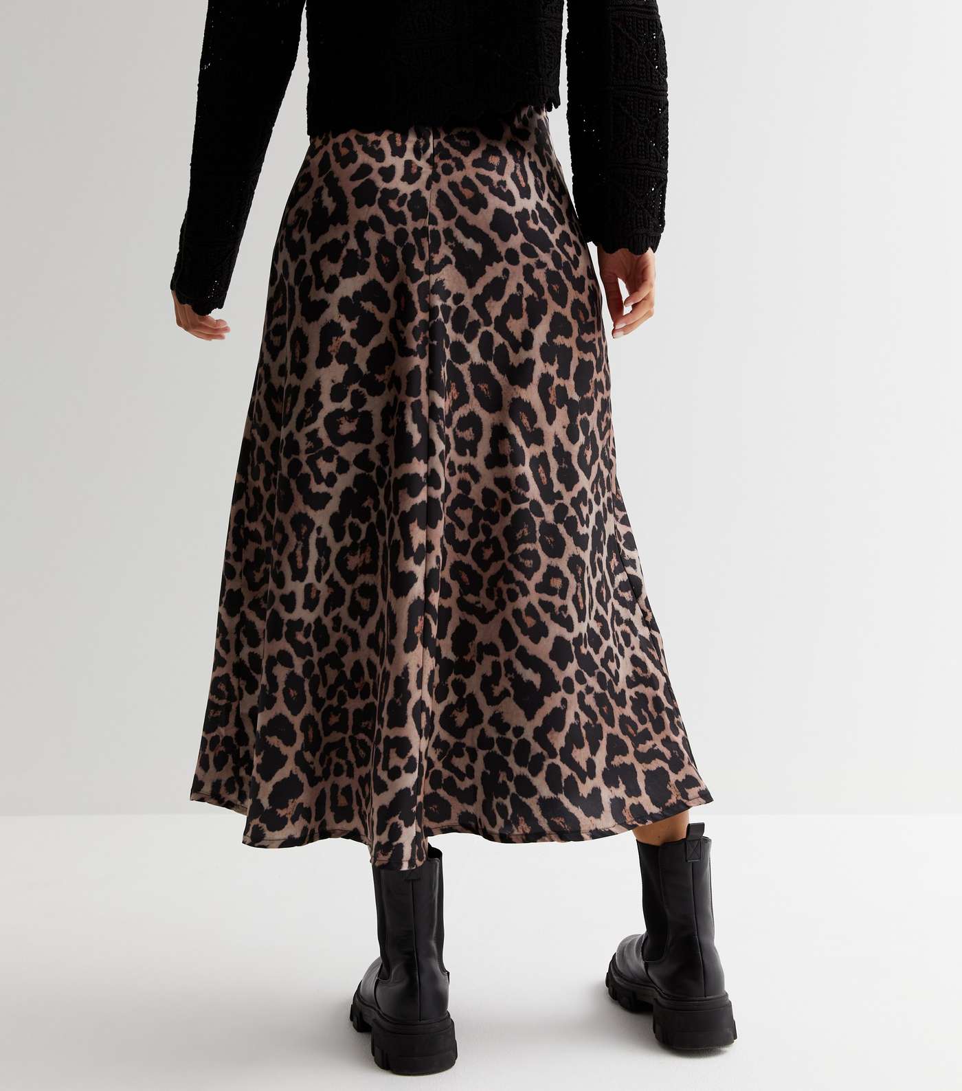 Tall Brown Leopard Print Satin Midi Skirt Image 4