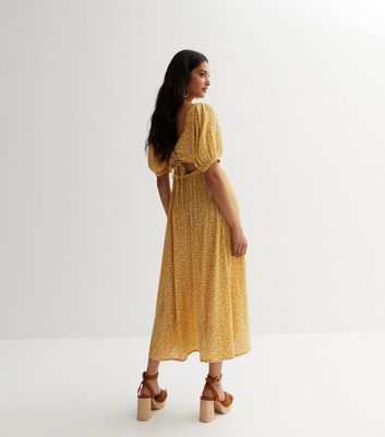 Yellow Floral Tie Back Midi Dress New Look