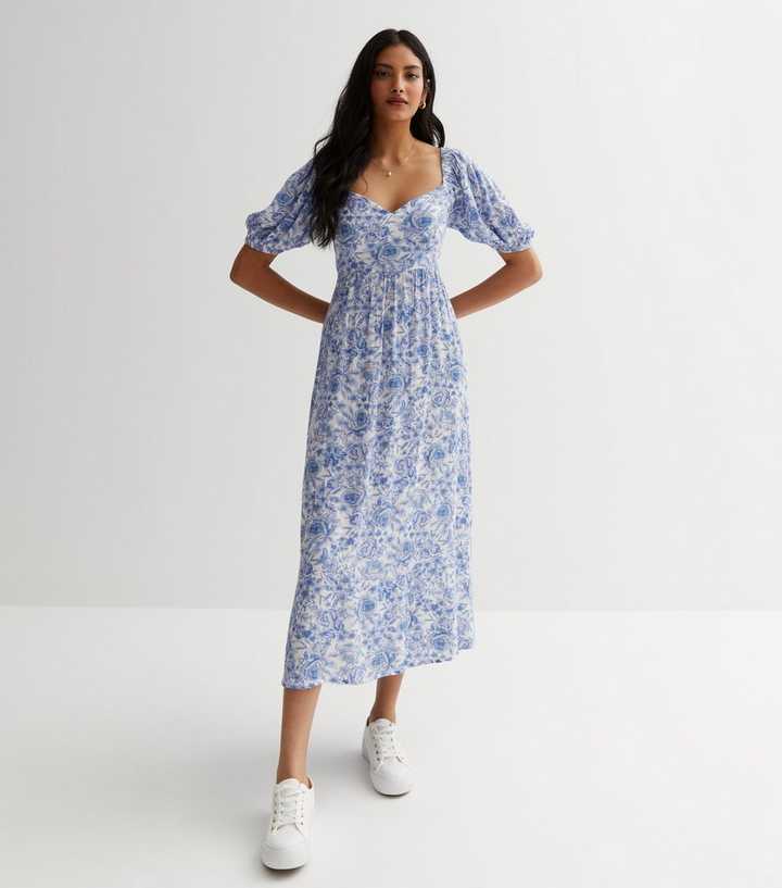 White Floral Tie Back Midi Dress