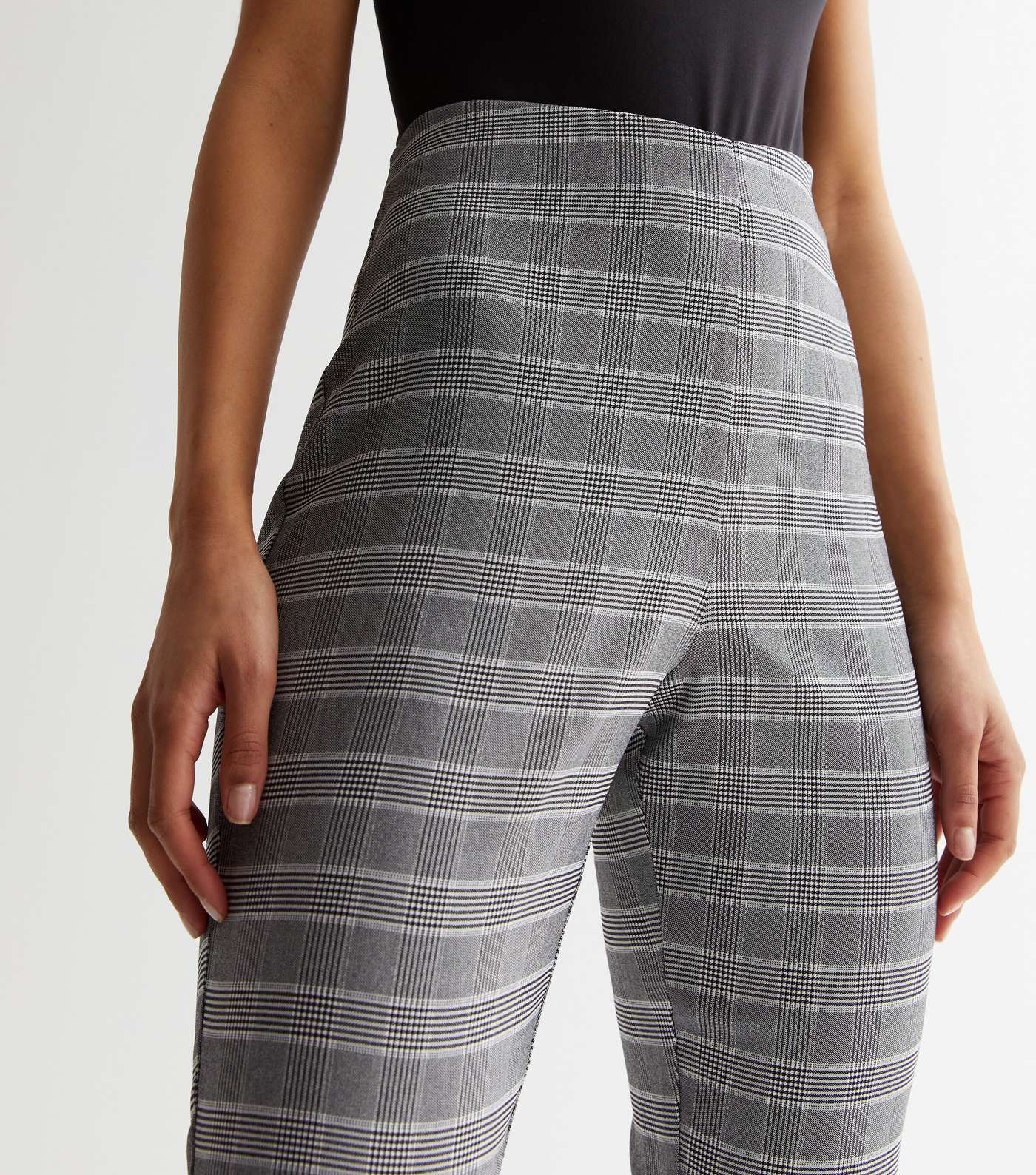Tall Pale Grey Check High Waist Slim Stretch Trousers Image 3