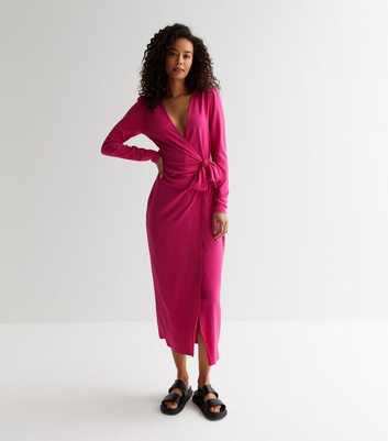 Tall Bright Pink Textured Midi Wrap Dress