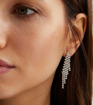 Silver Diamante Tassel Drop Earrings New Look