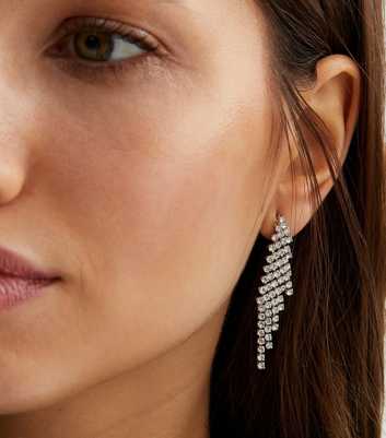 Silver Diamanté Tassel Drop Earrings