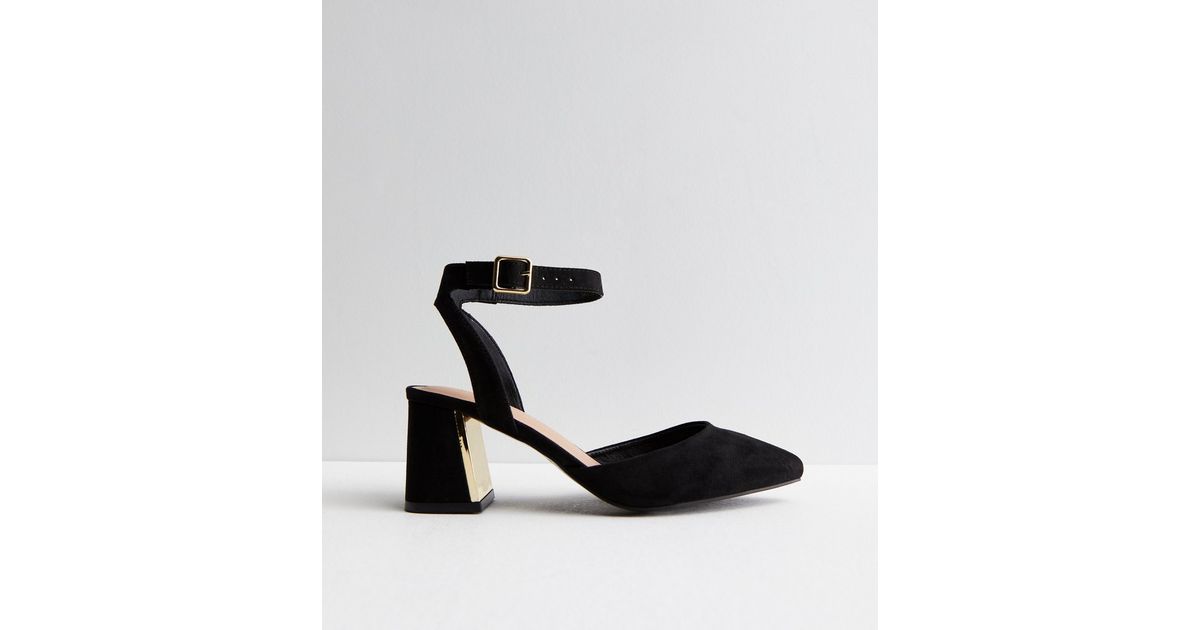 Wide Fit Black Suedette Mid Block Heel Court Shoes New Look