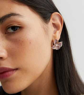 Lilac Flower Diamanté Stud Earrings