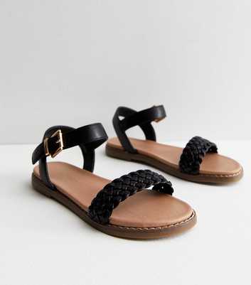 Black 2 Part Plaited Footbed Sandals