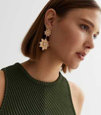 Gold Textured Flower Doorknocker Earrings