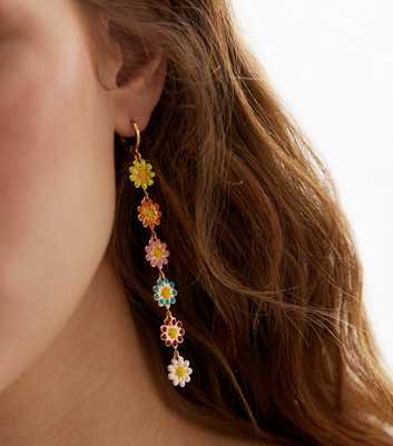 Multicoloured Enamel Daisy Drop Earrings