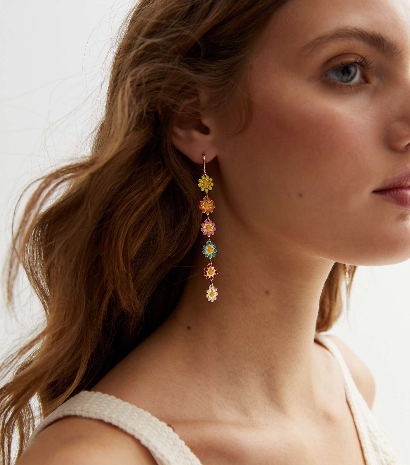 Multicoloured Enamel Daisy Drop Earrings Image 2