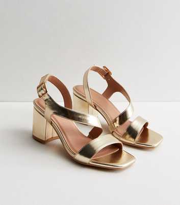 Wide Fit Gold Asymmetric Block Heel Sandals
