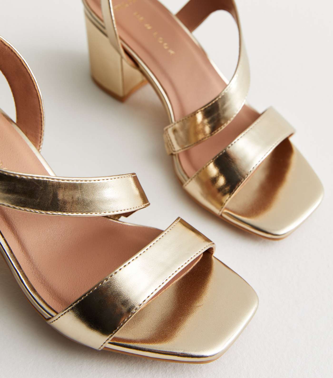 Wide Fit Gold Asymmetric Mid Block Heel Sandals Image 4