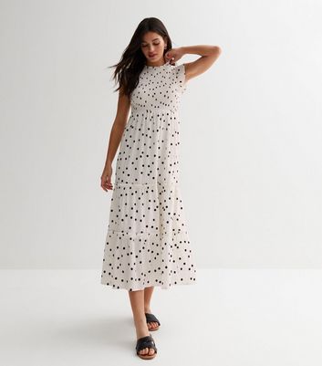 Polka dot frill midi 2024 dress