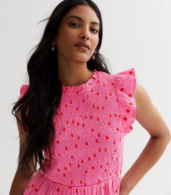 Shirred Waist Pink Spot Maxi Dress – Betty Bramble