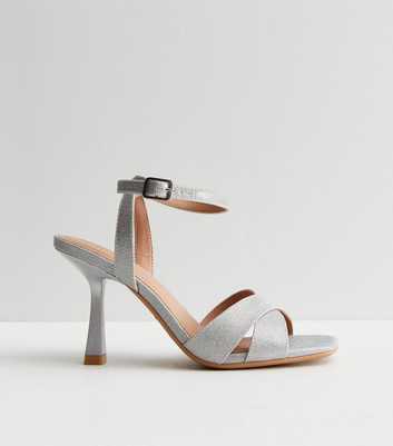 Silver Shimmer 2 Part Flared Stiletto Heel Sandals