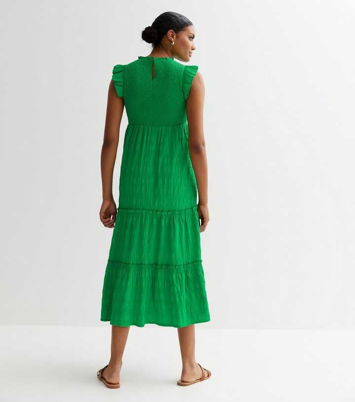 Celebration Time Emerald Green Sleeveless Tiered Midi Dress