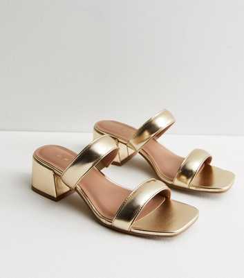 Gold Padded Strap Block Heel Mule Sandals