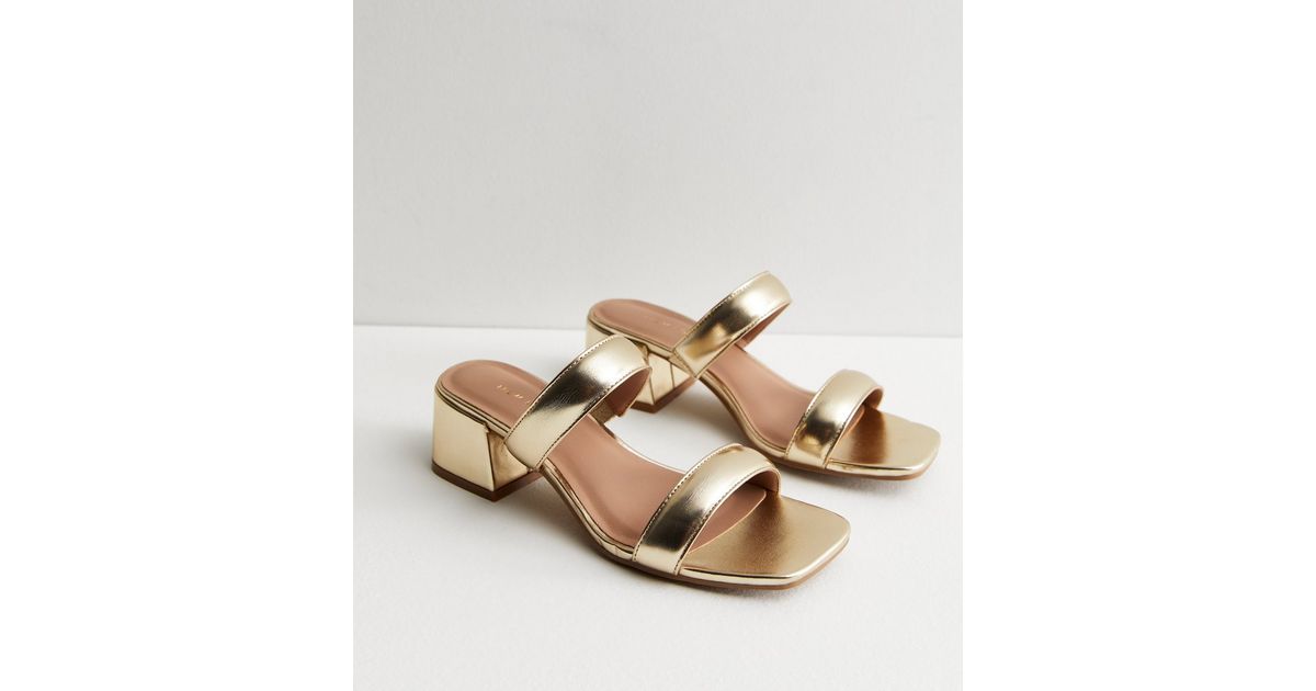 Gold Padded Strap Block Heel Mule Sandals New Look