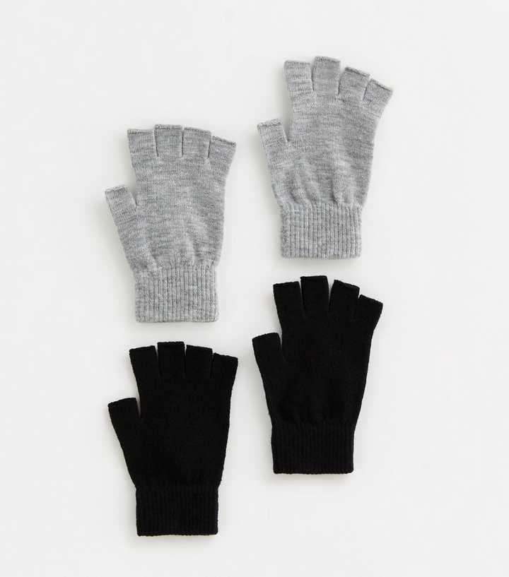 2 Pack Grey and Black Fingerless Gloves