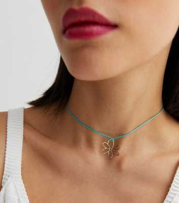 Light Green Corduroy Flower Choker Necklace