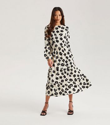 Urban Bliss White Floral Tiered Midi Smock Dress