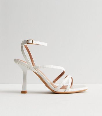 White Strappy Mid Flared Stiletto Heel Sandals New Look