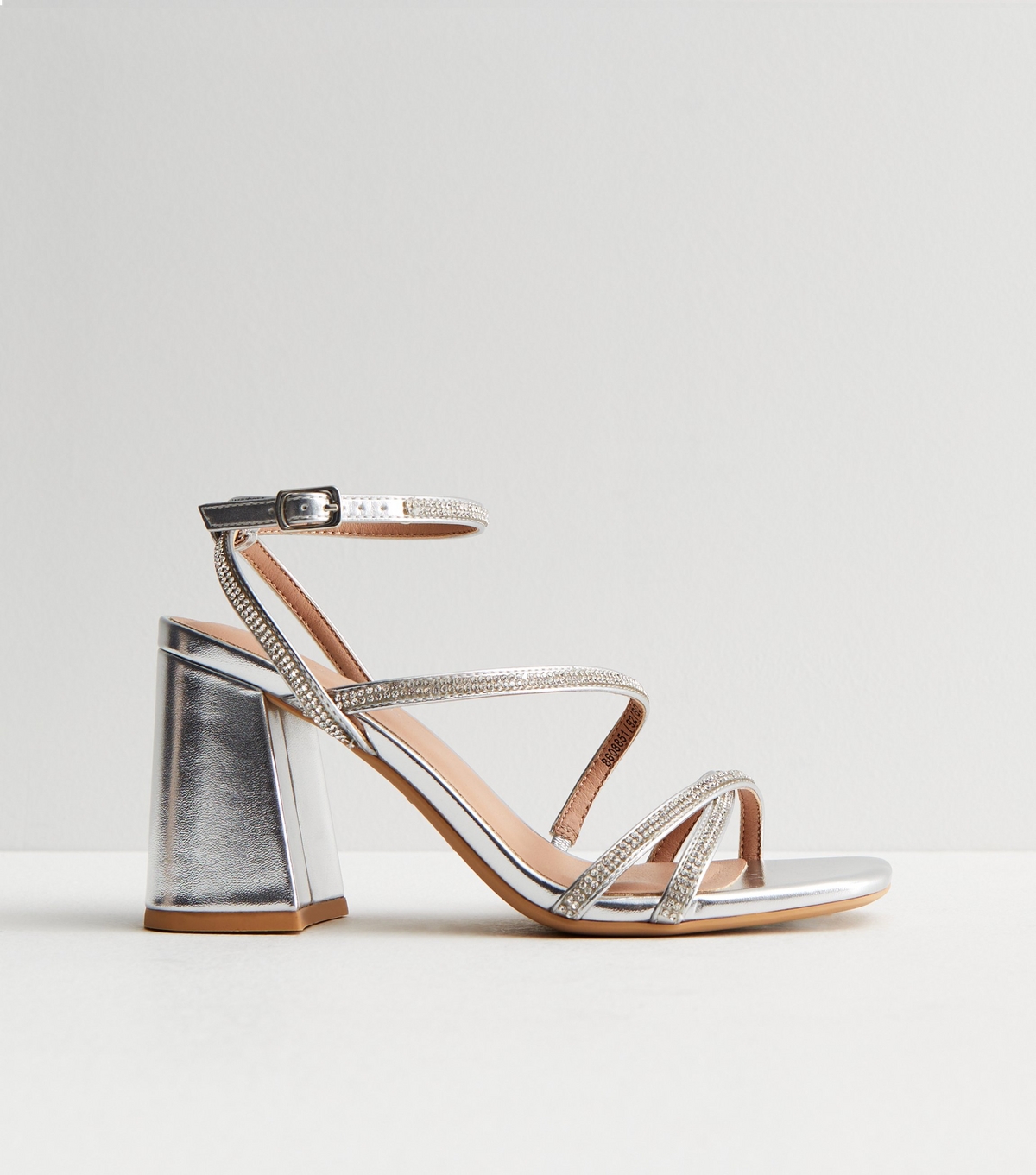 Women's Silver Diamanté Strappy Block Heel Sandals New Look