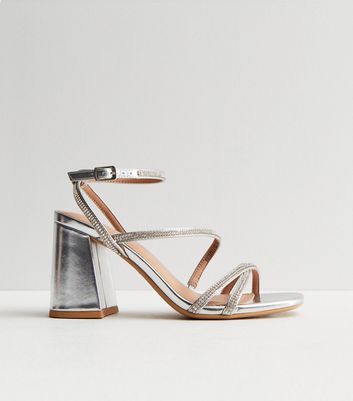 Zara | Shoes | Nwt Zara Silver Metallic Strappy Criss Cross Heeled Sandals  Size 65 | Poshmark