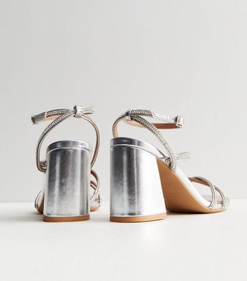 Silver diamante hotsell low heels