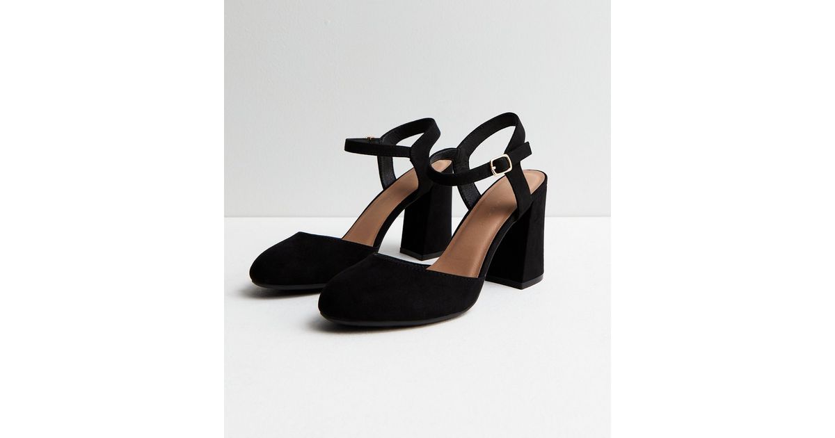 Wide Fit Black Suedette Part Flared Heel Court Shoes New Look