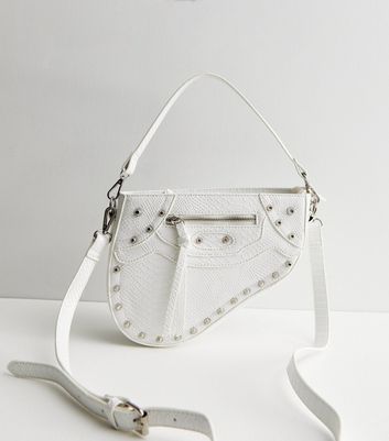 Public Desire White Faux Snake Stud Saddle Shoulder Bag