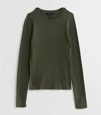 Khaki Ribbed Knit Long Sleeve Top New Look