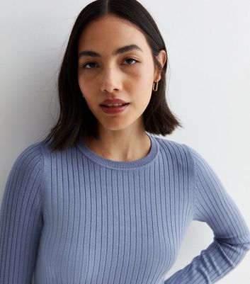 Blue Ribbed Knit Long Sleeve Top | New Look
