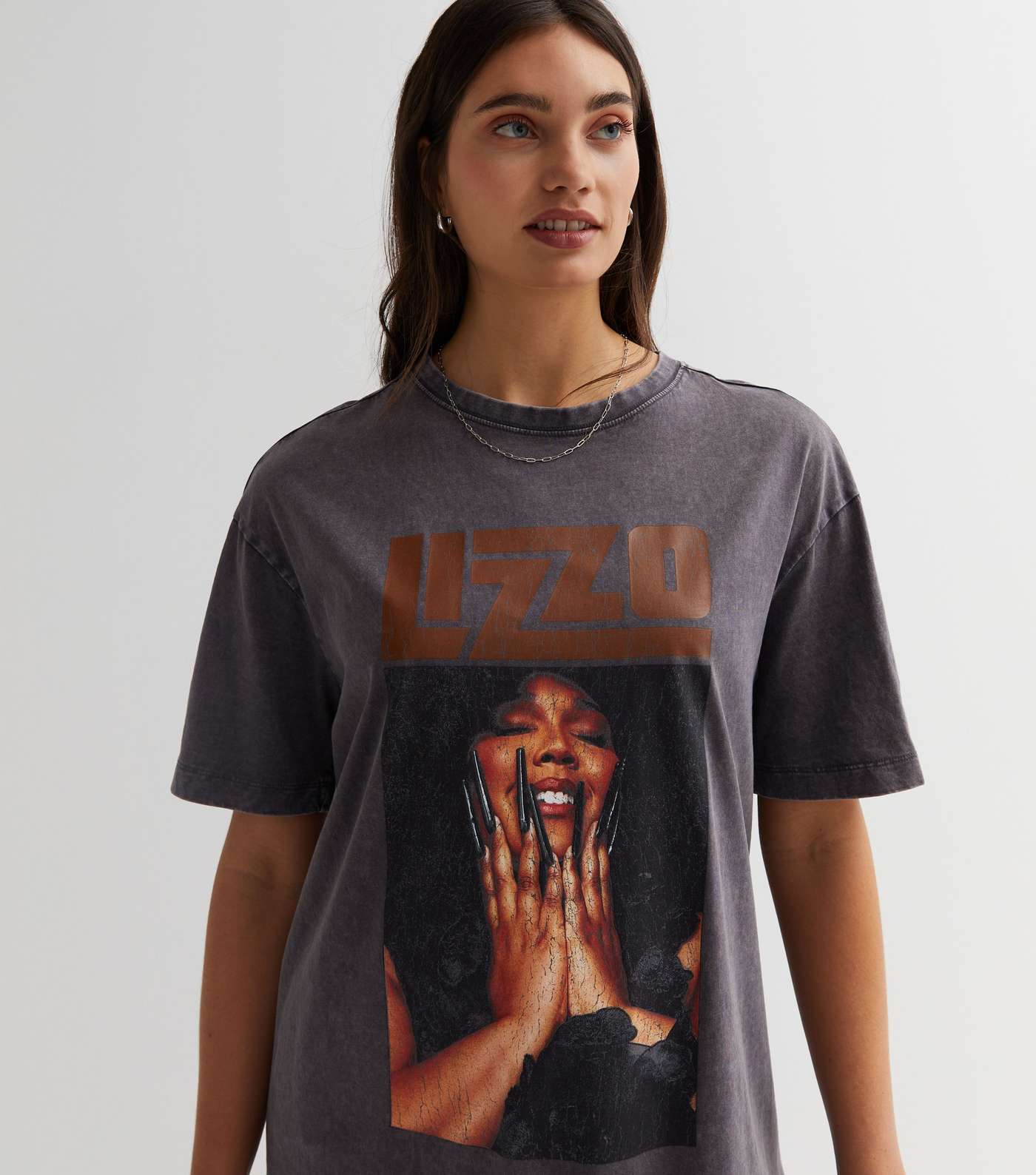 Dark Grey Lizzo Acid Wash Logo T-Shirt Image 3