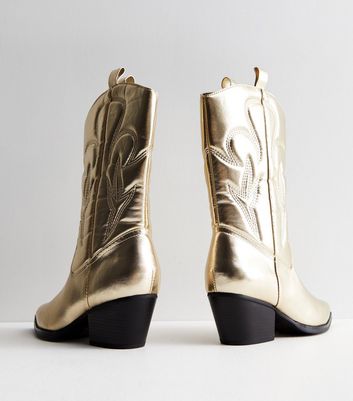 Public Desire Gold Cowboy Boots New Look