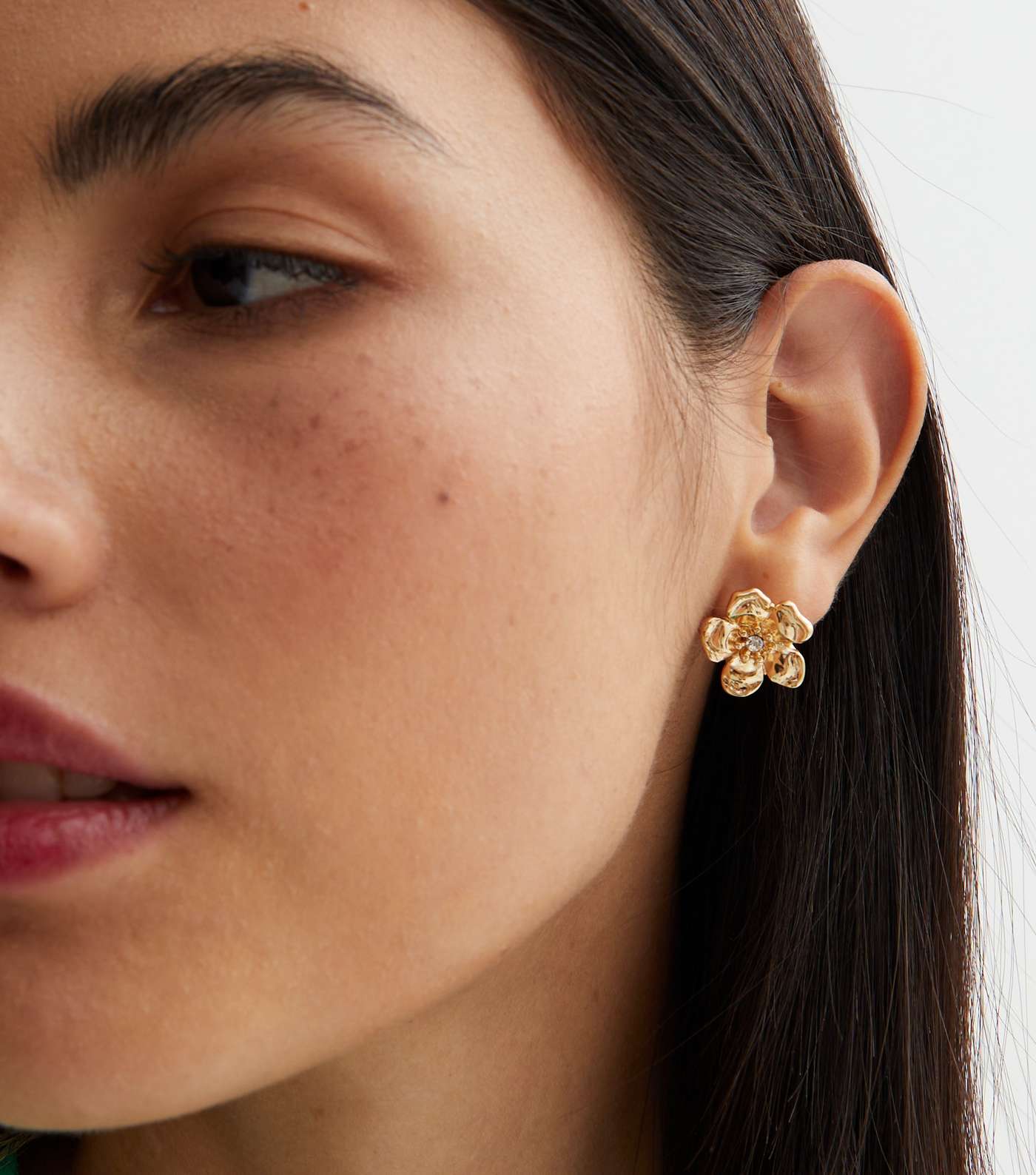 Gold Flower Stud Earrings Image 2