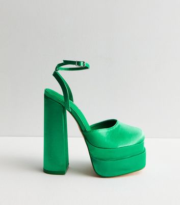 Public Desire Green Satin Platform Heel Sandals | New Look