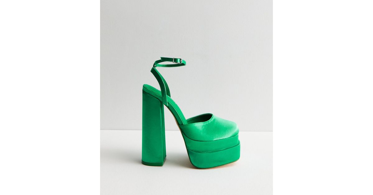 Public Desire Green Satin Platform Heel Sandals | New Look