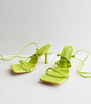 Public Desire Green Strappy Tie Stiletto Heel Sandals
