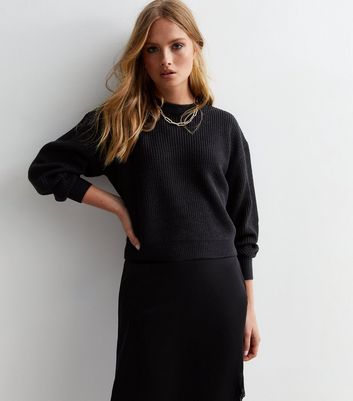 Black knit cropped sweater best sale