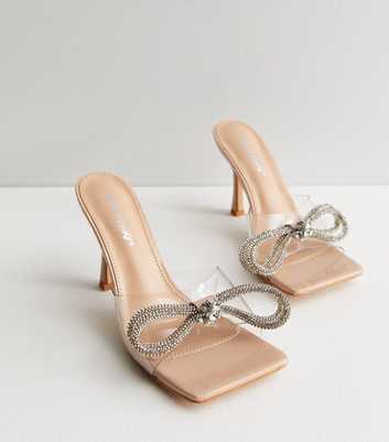 Public Desire Pale Pink Patent Bow Stiletto Heel Sandals