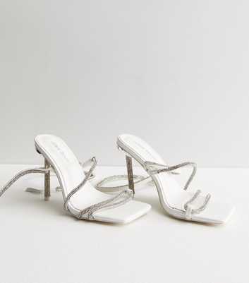 Public Desire White Diamanté Strappy Stiletto Heel Sandals