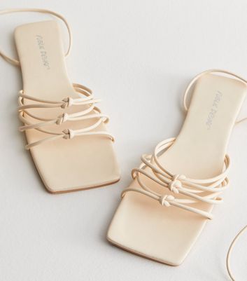 Public Desire Off White Strappy Tie Sandals New Look