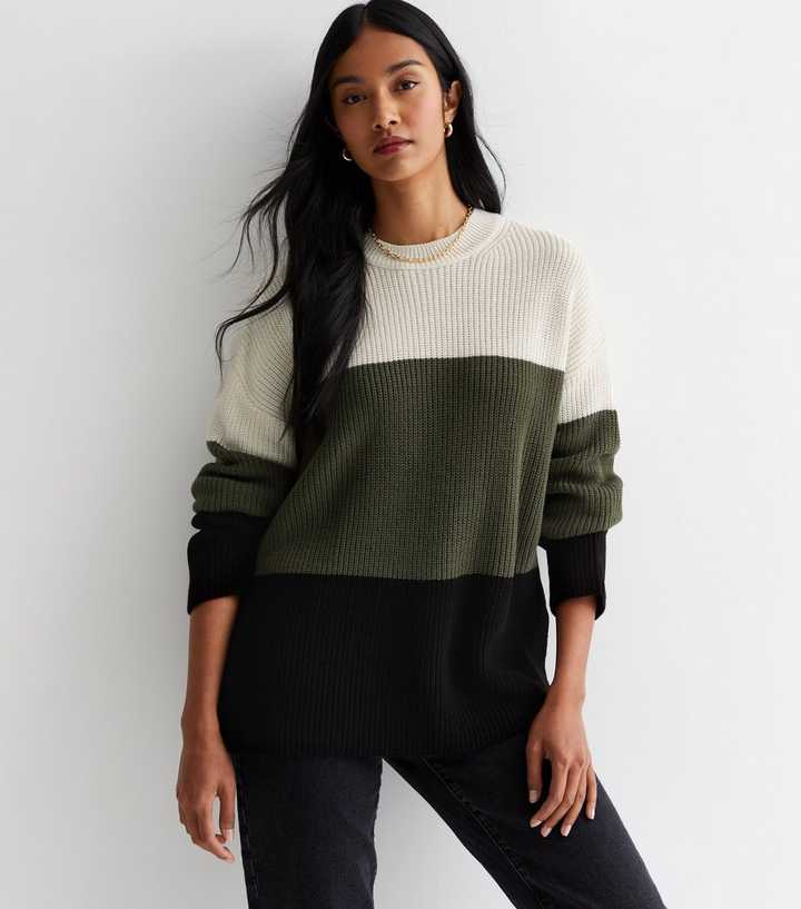 Green New Look Ladies Jumpers New Look Colour Block Jumpers Green