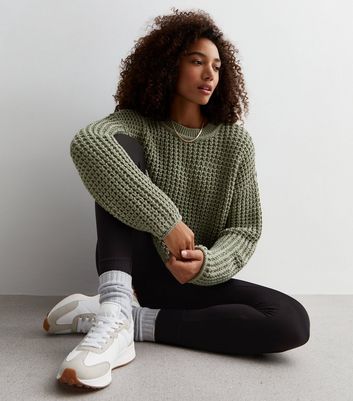 Olive Stitch Knit Crew Neck Jumper New Look