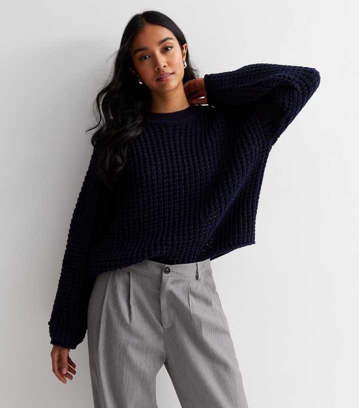 Navy Stitch Knit Crew Neck Jumper