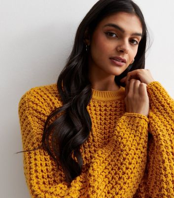 Mustard Stitch Knit Crew Neck Jumper New Look